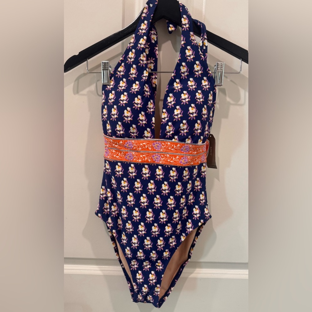 J. Crew Halter Navy Block One Piece Swimsuit size 6 - Picture 3 of 9